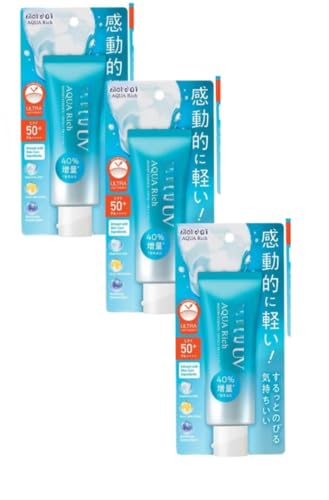 Japanese Sunscreen UV Aqua Rich Watery Essence SPF 50+ PA++++ – Lightweight Water-resistant Based UV Protection for Face,Oil-Free, Non-Greasy,Sensitive Skin Safe, 2.46oz/70g (3 Pack Essence)