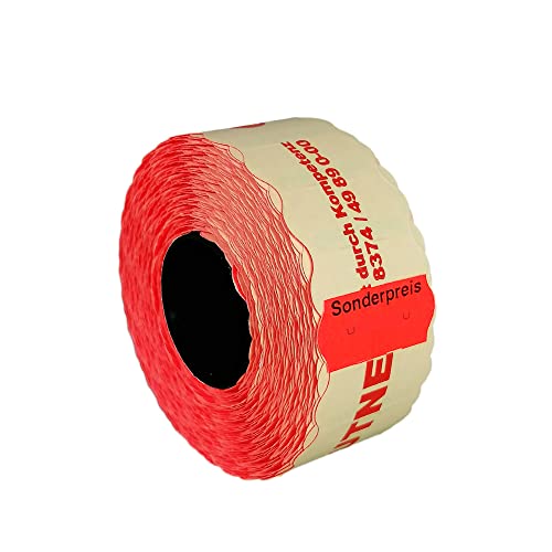 15.000 Preisetiketten 26x12 Sato/Samark, leucht-rot - Aufdruck: Sonderpreis, permanent, 10 Rollen a 1.500 Stück, Etiketten Sato/Samark-UU Stanzung Cover