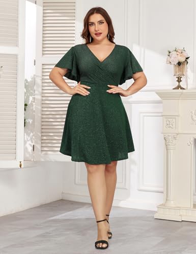 Image of ZOMVA 2025 Plus Size 0X-4X Sparkly Glitter Wrap V Neck A Line Mini Dress Sparkle Sequin Sexy Dresses Cocktail Party Club