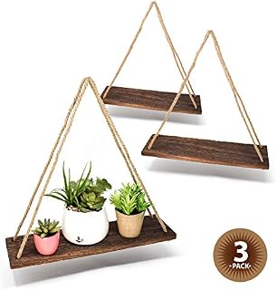 Boho Wall Hanging Shelf - Wood Hanging Shelves for Wall - Farmhouse Rope