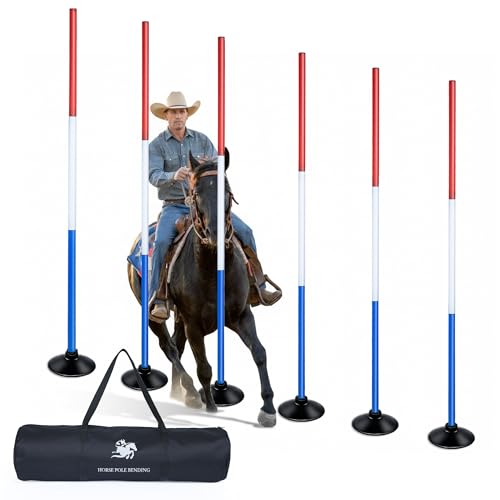 inoreal 6 Pcs Pole Bending Poles with Weighted Base for Horses, Adjustable Equestrian Sports Training Equipment for Horses, Agility Poles for Horses, Soccer, Football, Dog
