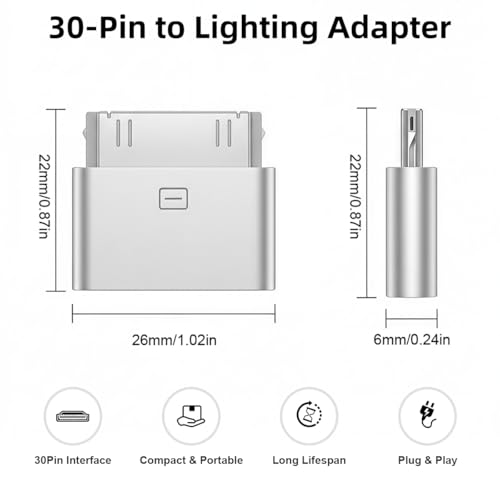 Image of Verilux 30-Pin to Lighting Adapter, 8-Pin Female to 30 Pin Male Dock Connector for iPhone Charging & Sync Support for iPhone 4 /4s /3G /3Gs, iPad 3 /2 /1, iPod Nano 5th /6th, iPod Touch 3rd /4th