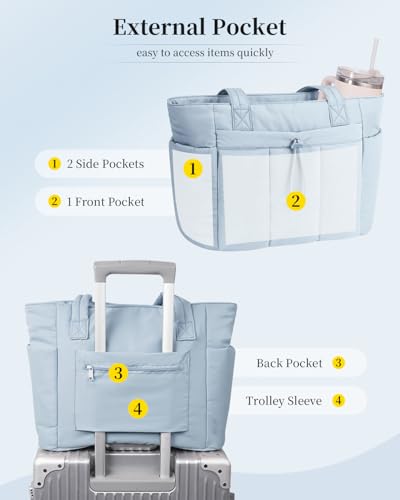 Image of Puffer Tote Bag for Women Handbag Nurse Bag with Cup Holder & Laptop Compartment & Trolley Sleeve for Work Travel
