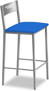 ASTIMESA - Hohe Küchenhocker mit Rückenlehne - Gestell aus Aluminium und Sitzfläche aus Kunstleder - Farbe des Sitzes: Blau, Lieferumfang: 1 Stück, Maße: 90 cm (Gesamthöhe)
