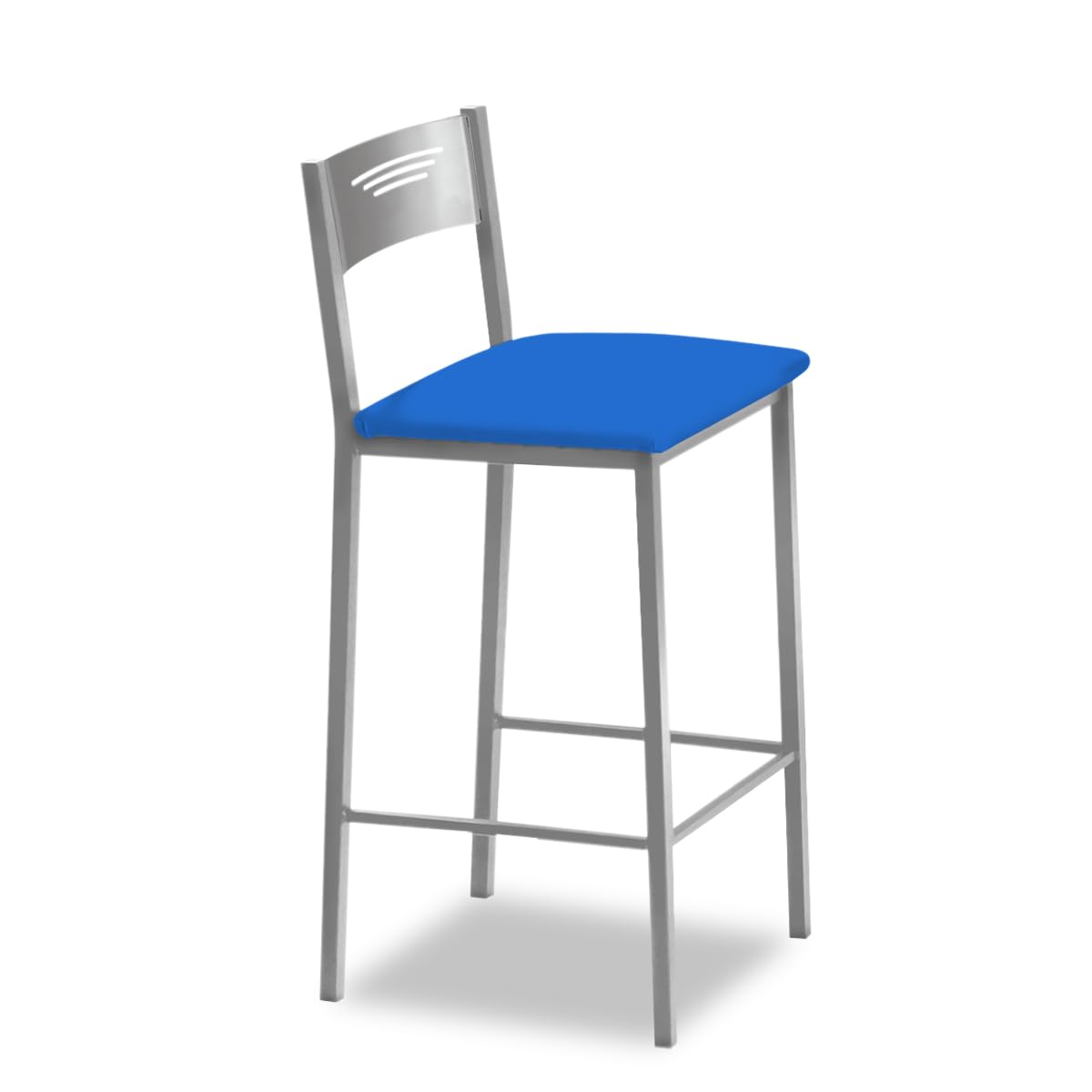 ASTIMESA - Taburetes de Cocina Altos Tapizados con Respaldo - Estructura Aluminio y Asiento en Polipiel - Color del Asiento: Azul. Contenido: 1 Unidad - Medidas: 90 cm (Alto Total)