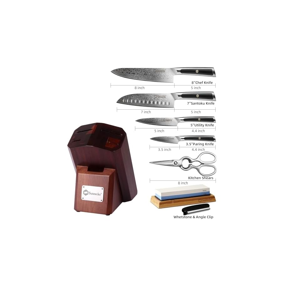 Sunnecko-Damascus-Kitchen-Knife-Set-Sharp-Kitchen-Knife-Set-of-7pcs-with-Japanese-Damascus-Steel-VG10-Professional-Kitchen-Knife-Block-Set-with-Ergonomic-Black-Handle Sunnecko Damascus Kitchen Knife Set - Sharp Kitchen Knife Set of 7pcs with Japanese Damascus Steel VG10 - Professional Kitchen Knife Block Set with Ergonomic Black Handle