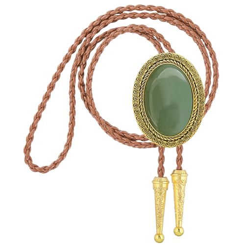 Image of Jeilwiy Bolo Tie for Men Real Stone Westwern Cowboy Ties Silver Bolos Women Leather Necktie Gift for Birthday Christmas