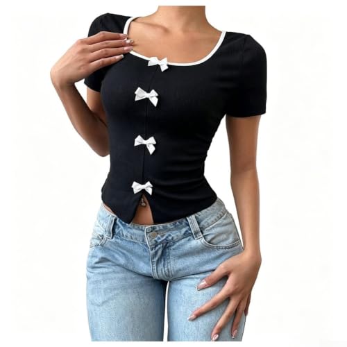 Honseadek T-shirt rond à manches courtes pour femme