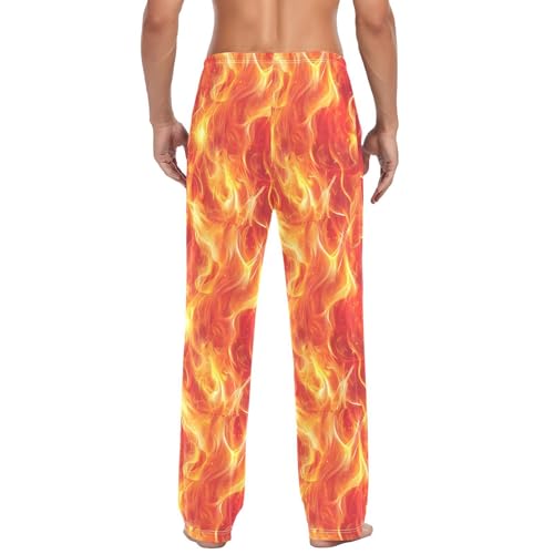 Men's Seamless Flames Pajama Pants with Pockets - Straight Fit Cotton Sleep Bottoms for Lounge & Nightwear#1893