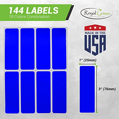 Royal Green Rectangular Coding Stickers- 18 Color Write On Labels, 1" X 3" Stickers For Mailing, Organizing, Home, Office, & School Projects, 144-Pack #TOP1