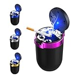 Suvnie Car Ashtray with Lid, Detachable Stainless Steel Smokeless Auto Ashtray with Blue LED Light, Mini Vehicle Trash Can for Cup Holder Home Office, Interior Car Accessories (Purple)