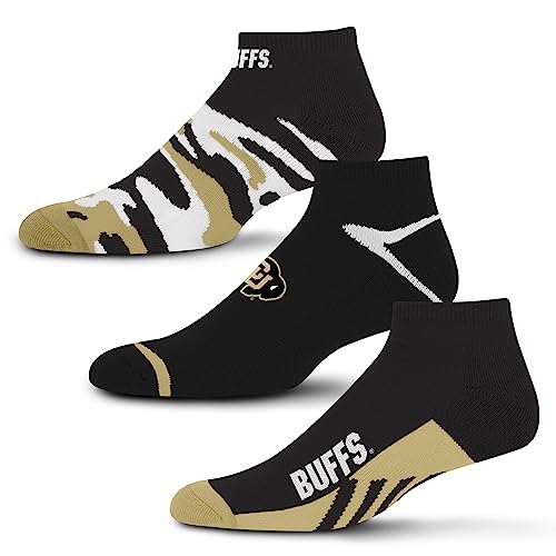 For Bare Feet NCAA Colorado Buffaloes CAMO BOOM 3 Pack Ankle Sock Team Colors Large