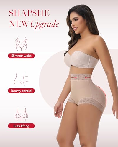 Image of SHAPSHE Butt Lifter Shapewear Panties for Women, High-Waist Tummy Control | Double-Layer Tummy Panel | 4 Flexible Waist Stays | Unpadded Butt Contour | Breathable Mesh Back | Lace-Trimmed Leg Openings