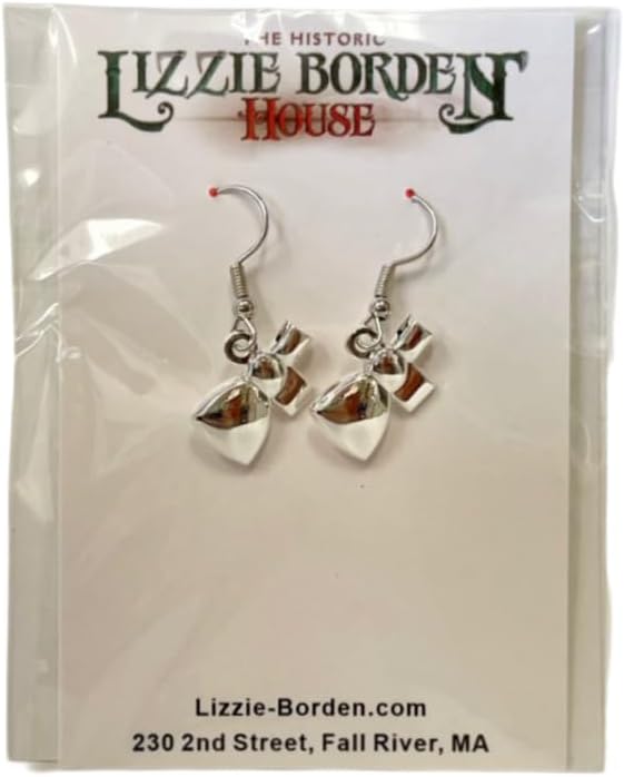 Official Lizzie Borden House Silver Plated Axe Head Earrings | Halloween Jewelry | Gothic Accessories | Spooky Earrings - Image 2