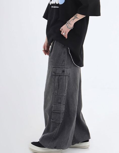 Mens Baggy Jeans Y2K Hip Hop Cargo Pants Harajuku Wide Leg Demin Joggers Emo Alt Streetwear Jeans3