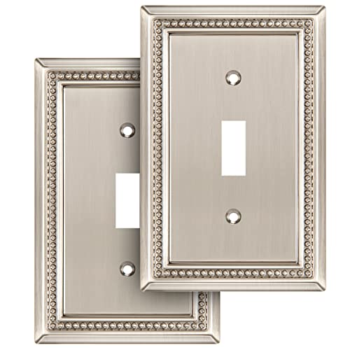 Image of Henne Bery Sunken Pearls Heavy Duty Decorative Wall Plate Switch Plate Outlet Cover (Single Toggle, 2 Pack, Satin Nickel)