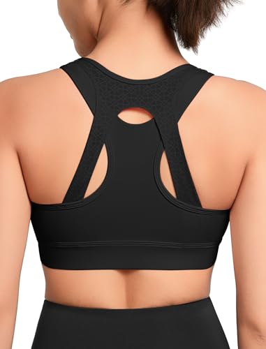 Yvette Womens Zip Front Sports Bra High Impact Supportive Plus Size Bra for Large Bust