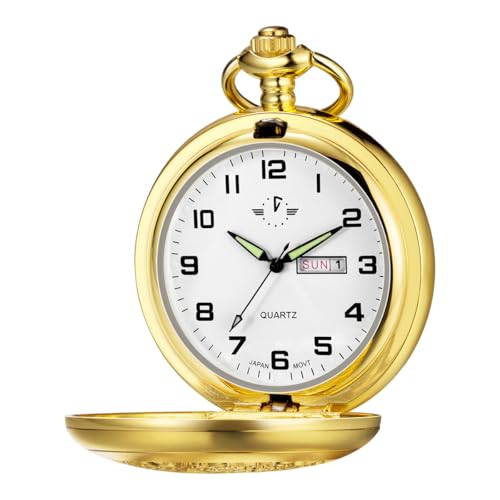 Image of BOSHIYA Smooth Quartz Pocket Watches for Men Classic Arabic Digital Luminous Dial & Day Date Pocket Watch with Chain Christmas Graduation Birthday Gifts