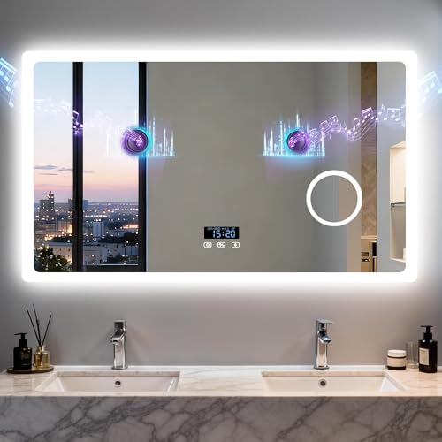 LUVODI Badspiegel mit Beleuchtung Bluetooth: 120x70cm Led Spiegel mit...