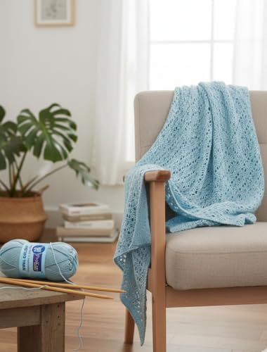 Image of ProKart Premium Woolen 4 ply Hand Knitting Wool Yarn | Fine Weight Knitted and Crocheted Soft Yarn for Sweater, Scarf, Hat, Baby Clothes, Baby Sports, Purse, Gift Bags & DIY Craft Accessories Projects (1 Ball /100 Gram Each) (Sky Blue, 100gms x 2 Pack)