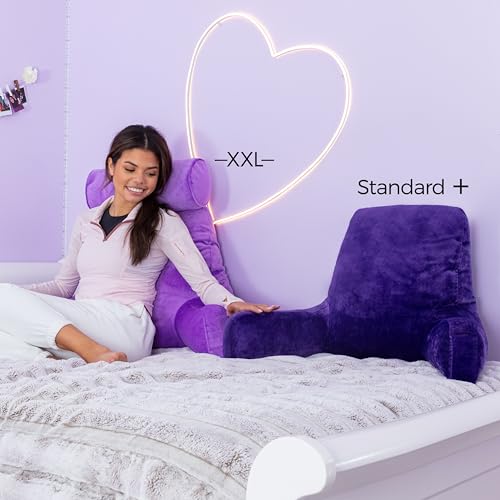 Image of Husband Pillow Reading Pillow with Arms - Standard Backrest for Sitting Up in Bed - Firm Support Bed Rest Pillow for Adults, Neck Roll, Removable Cover -TV, Reading, Lounging - Purple