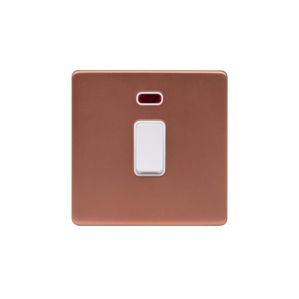 Lieber White Brushed Copper 20A 1 Gang Double Pole Switch & Neon- Insert Screwless