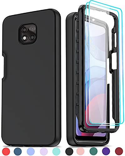 LeYi for Moto G Power 2021 Case, Motorola G Power 2021 Case with [2 x Tempered Glass Screen Protector], Full-Body Shockproof Soft Liquid Silicone Hybrid Protective Phone Case for G Power 2021, Black