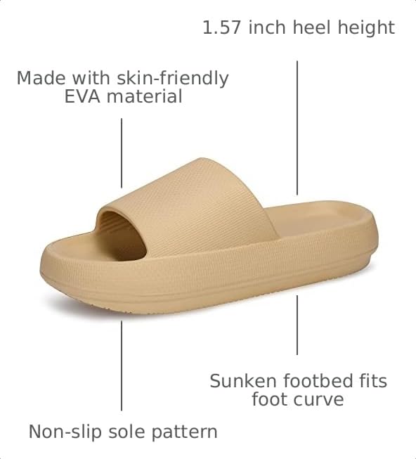 Image of welltree Slides for Women Men Pillow Slippers Non-Slip Bathroom Shower Sandals Soft Thick Sole Indoor and Outdoor Slides