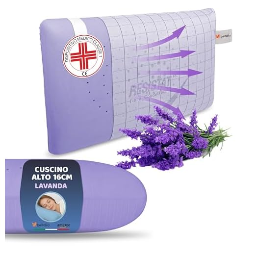 BELTALIA Cuscino Cervicale Alto 16 cm Aromaterapico Antirussamento – Dispositivo Medico Classe 1 Detraibile – Traspirante – Fodera Resistat – Made in Italy - (1, Lavanda Resistat, 73x43 H16)