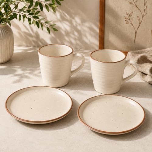Image of Miah Decor Ceramic Coffee Mugs Set with Serving Platter, Handmade Stoneware