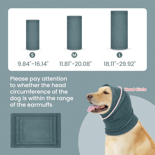 Image of BRKURLEG Dog Calming Hoodie, Ear Muffs for Noise Protection, Dog Head Cover Sleeves Ears Covers, Pet Ear Covers Hood for Anxiety Relief, Hematoma, Grooming and Force Drying, LightBlue, M