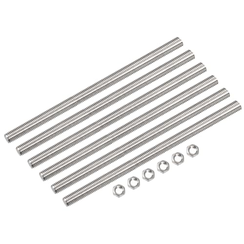 sourcing map 6 Pcs M8 x 200mm Fully Threaded Rod with 6 Pcs Hex Nuts, 1.25mm Thread Pitch 304 Stainless Steel Right Hand Threaded Rods Bar Studs