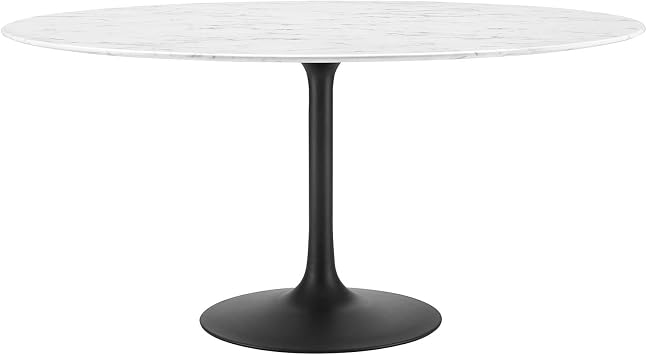 Modway Lippa Round 60" Mid-Century Modern Artificial Marble Dining Table in Black White