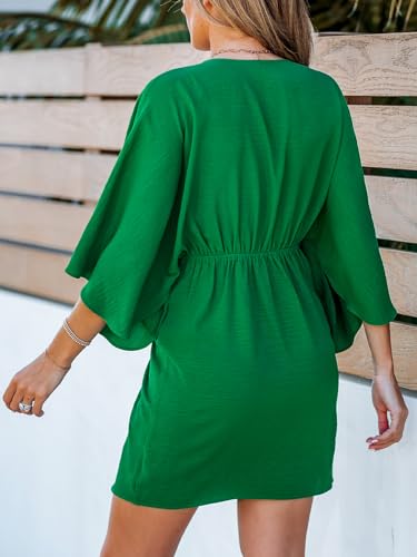Image of CUPSHE Womens Vacation Mini Summer Dress V Neck Kimono Sleeve Belted Flowy Loose Resort Wear Casual Beach Cover Up Dress