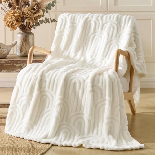 Image of BEDELITE Cream White Boho Fleece Throw Blanket for Couch, 50x60 Inches