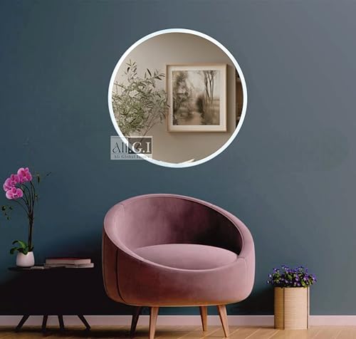 Image of Ali.G.I - Vanity Wall Mirror with White Frame in 18 inch / / Elegant Round 18 Inch Mirror for Bathroom, Bedroom, Living Room, Entryways, Office, Retaurant (White, 18 Inch)