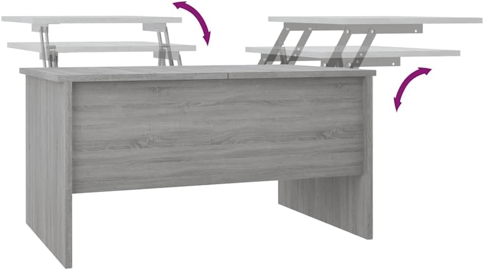 vidaXL Modern Coffee Table with Adjustable Tabletop & Hidden Storage Compartments - Engineered Wood - Gray Sonoma - 31.5"x19.7"x16.7"