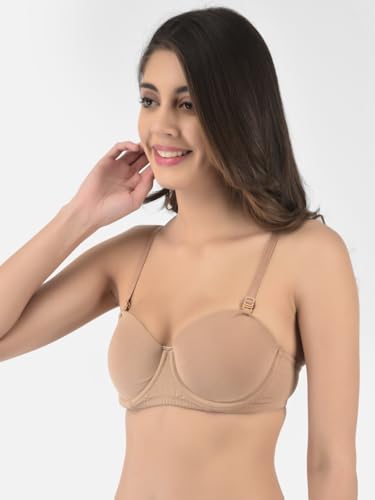 Image of Softline Women's Cotton Rich Padded Wired Demi-Cup Bra | Seamless, Breathable & Soft Fabric | Everyday Comfort & Support