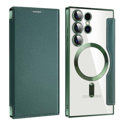 Coque Samsung S24 Plus Magsafe idéale pour voyager léger avec son porte-carte intégré vert