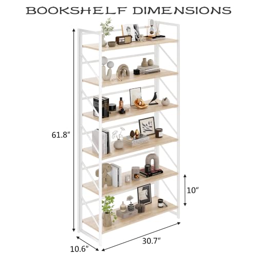 Image of JSB 6 Tier No Assembly Folding Bookshelf, 30.7 inch Wide Foldable Storage Bookcase for Home Office, Space-Saving Storage Shelf for Living Room (White)
