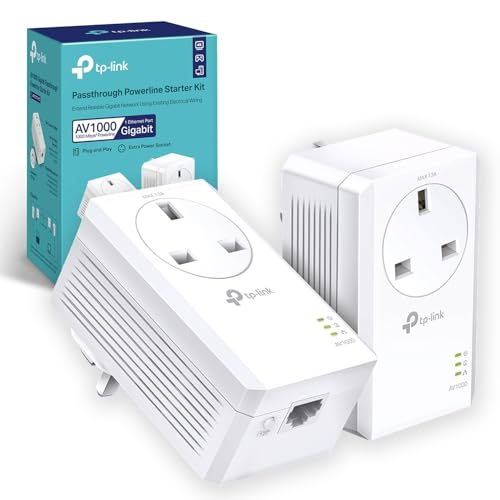 TP-Link TL-PA7017PKIT Gigabit Passthrough Powerline Adapter Starter Kit Powerline Network Adapters Speed up to 1000 Mbps 4K Video Streaming & Online Gaming No Configuration Required Plug and Play