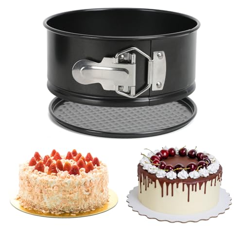 WEFINEST Molde desmontable redondo, negro, acero al carbono antiadherente, juego de moldes pequeños para tartas, mousse y pasteles de gasa