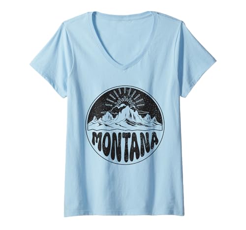 Donna Montana Vintage Montagne Retrò Maglietta con Collo a V