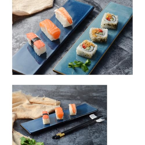 Plato rectangular de cerámica azul claro para sushi miniatura 6