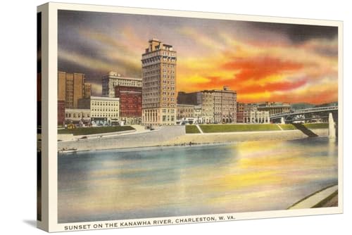 ART.COM Stretched Canvas Print Sunset on Kanawha River, Charleston, West Virginia, 24" x 16"