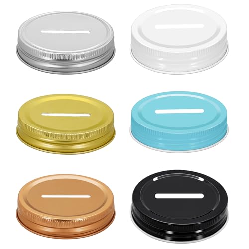 6Pcs Coin Slot Bank Lids for Regular Mouth Mason Jars