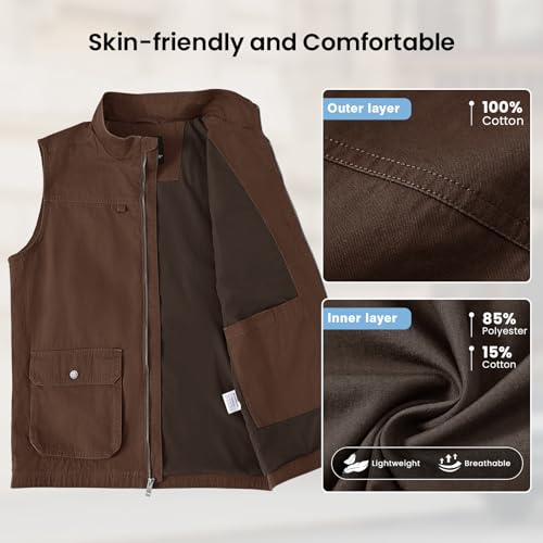 Image of TBMPOY Men's Lightweight Vest Cotton Stylish Sleeveless Travel Casual Work Canvas Outerwear Utility Jacket Fishing Hiking