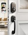 Keyless Entry Deadbolt with Handle Set - WiFi Smart Lock with Camera, 5-in-1 Camera+Doorbell+Fingerprint+Keypad, App Control, Auto Lock, Easy Install, Waterproof for Front Door