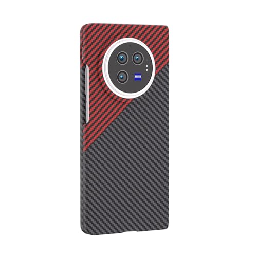 COQUE Case vivo X Fold3 Shell,Carbon Fiber Folding Phone Cover for vivo X Fold3-Black Red