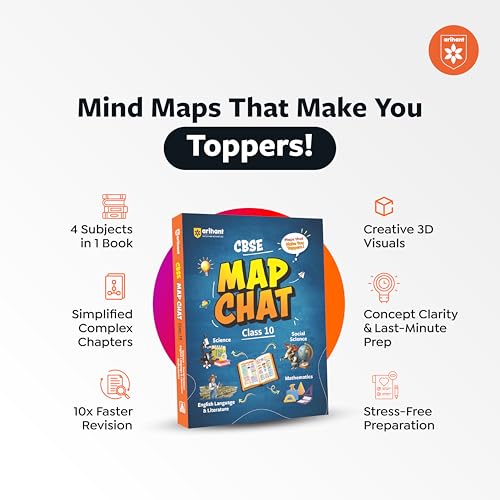 Image of Arihant CBSE Map Chat Class 10 Exam 2026 | Visual Learning Maps for Science, Social Science, Mathematics & English Language and Literature | Concept-Based Revision Book | English Medium